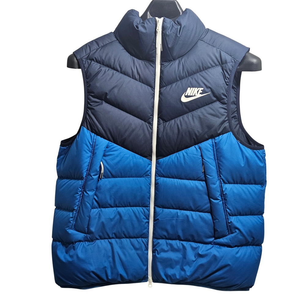 Nike Puffer Vest Mens XL Blue Navy Windrunner Down Filled 928859-451 Chevron